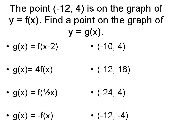 The point (-12, 4) is on the graph of y = f(x). Find a The point (-12, 4) is on the graph of y = f(x). Find a