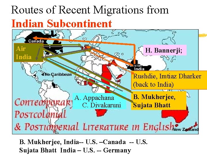 Routes of Recent Migrations from Indian Subcontinent Air India H. Bannerji; Rushdie, Imtiaz Dharker