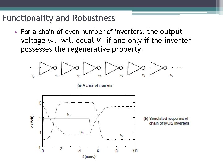 Functionality and Robustness • For a chain of even number of inverters, the output