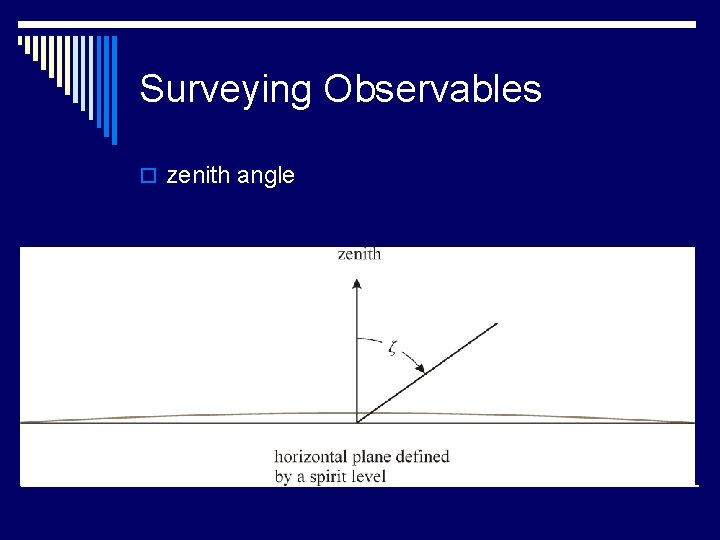 Surveying Observables o zenith angle 