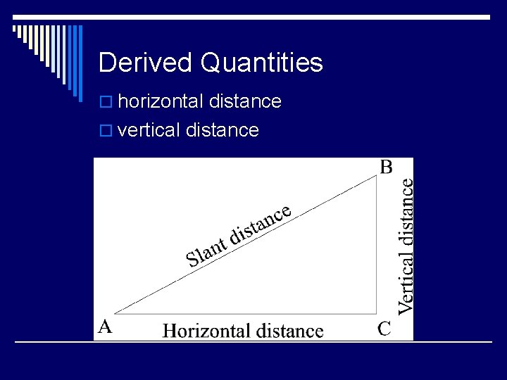 Derived Quantities o horizontal distance o vertical distance 