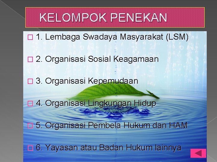 KELOMPOK PENEKAN � 1. Lembaga Swadaya Masyarakat (LSM) � 2. Organisasi Sosial Keagamaan �