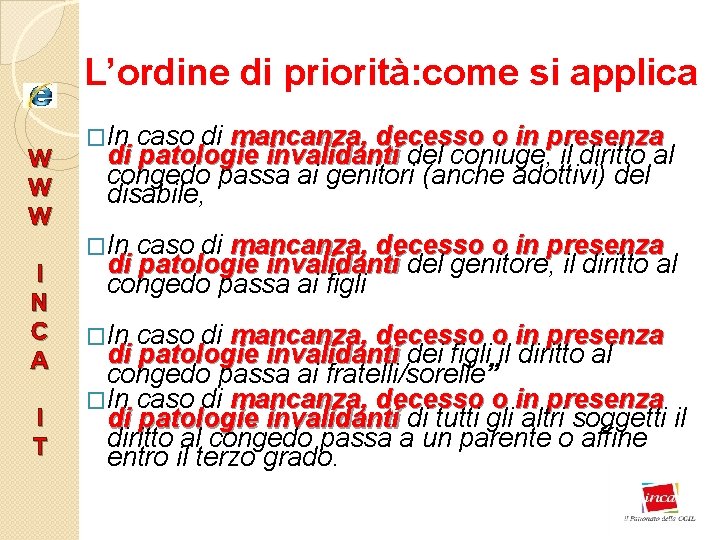 L’ordine di priorità: come si applica W W W I N C A I