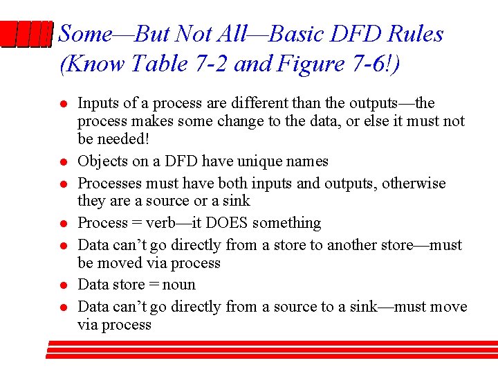 Some—But Not All—Basic DFD Rules (Know Table 7 -2 and Figure 7 -6!) l