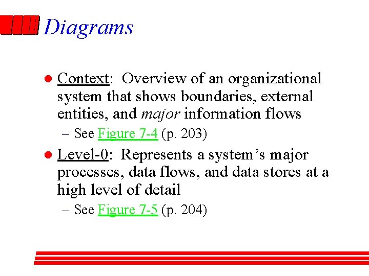 Diagrams l Context: Overview of an organizational system that shows boundaries, external entities, and