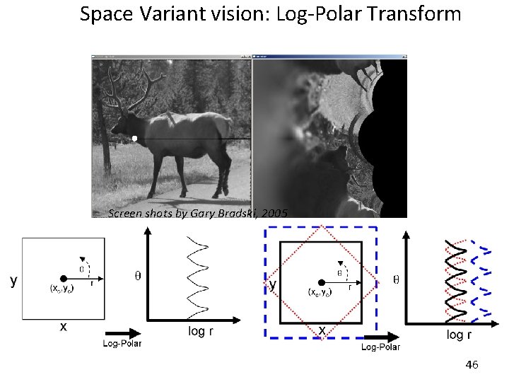 Space Variant vision: Log-Polar Transform Screen shots by Gary Bradski, 2005 46 