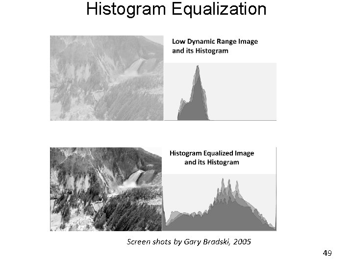 Histogram Equalization Screen shots by Gary Bradski, 2005 49 