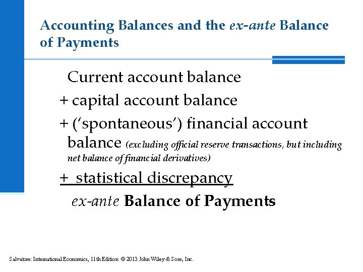 Accounting Balances and the ex-ante Balance of Payments Current account balance + capital account