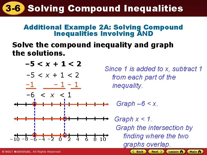 3 -6 Solving Compound Inequalities Additional Example 2 A: Solving Compound Inequalities Involving AND