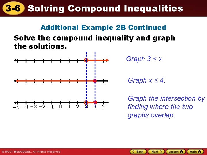 3 -6 Solving Compound Inequalities Additional Example 2 B Continued Solve the compound inequality