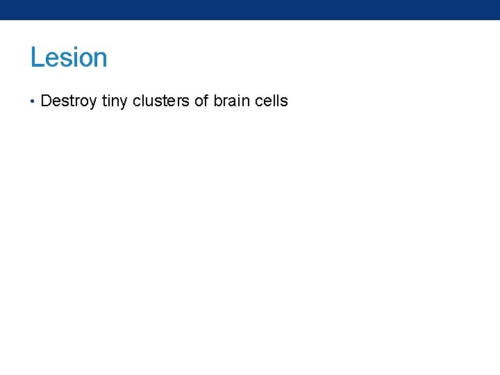 Lesion • Destroy tiny clusters of brain cells 