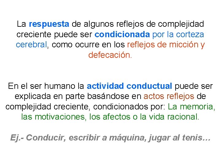 La respuesta de algunos reflejos de complejidad creciente puede ser condicionada por la corteza