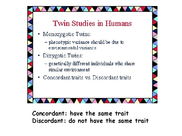 Concordant: have the same trait Discordant: do not have the same trait 