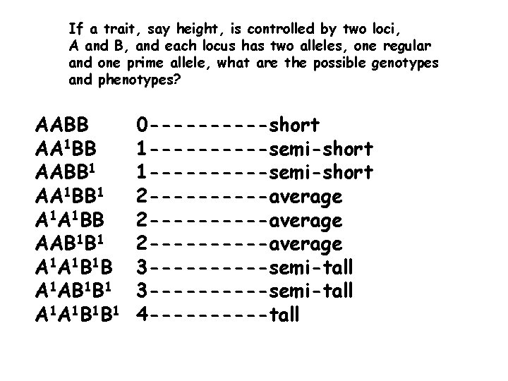 If a trait, say height, is controlled by two loci, A and B, and