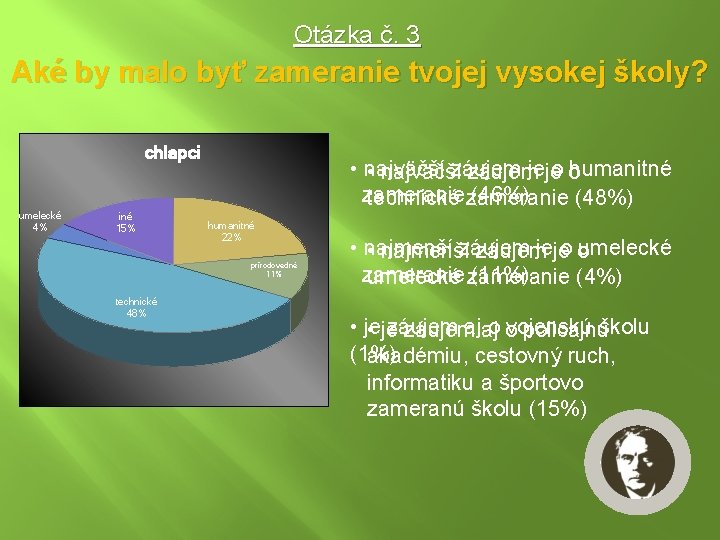 Otázka č. 3 Aké by malo byť zameranie tvojej vysokej školy? dievčatá chlapci •