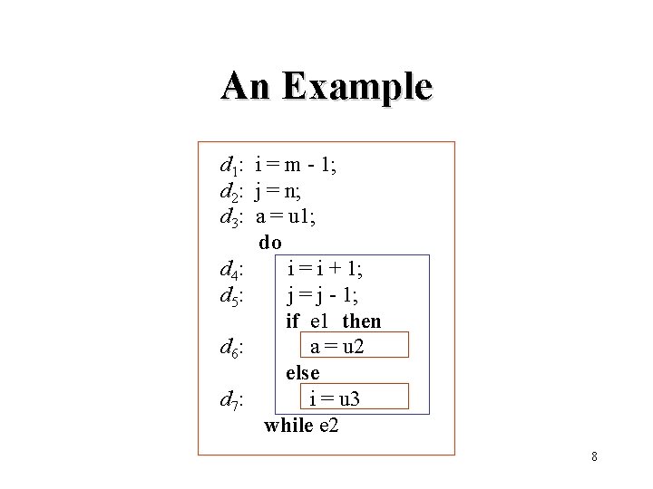 An Example d 1: i = m - 1; d 2: j = n;