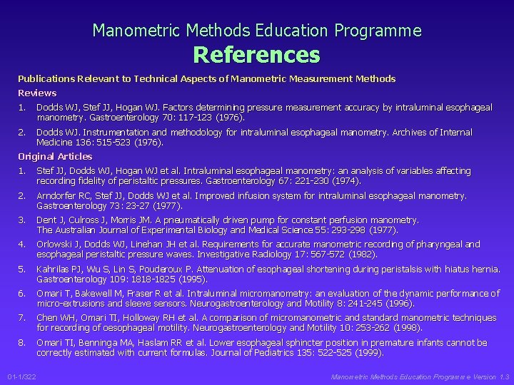 Manometric Methods Education Programme References Publications Relevant to Technical Aspects of Manometric Measurement Methods