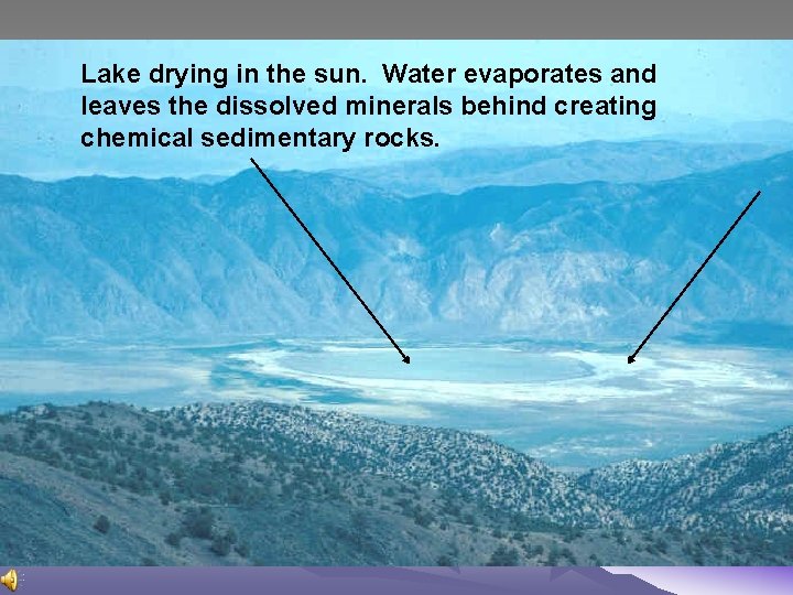 Lake drying in the sun. Water evaporates and leaves the dissolved minerals behind creating