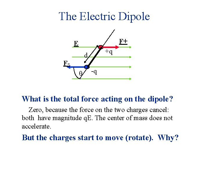 The Electric Dipole F+ E +q d Fq -q What is the total force