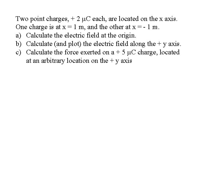 Two point charges, + 2 C each, are located on the x axis. One