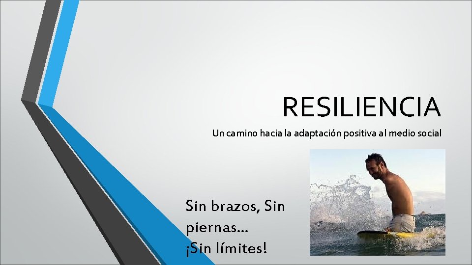 RESILIENCIA Un camino hacia la adaptación positiva al medio social Sin brazos, Sin piernas… RESILIENCIA Un camino hacia la adaptación positiva al medio social Sin brazos, Sin piernas…