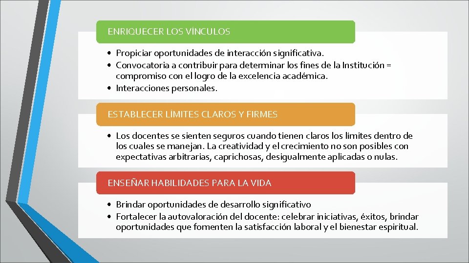 ENRIQUECER LOS VÍNCULOS • Propiciar oportunidades de interacción significativa. • Convocatoria a contribuir para ENRIQUECER LOS VÍNCULOS • Propiciar oportunidades de interacción significativa. • Convocatoria a contribuir para
