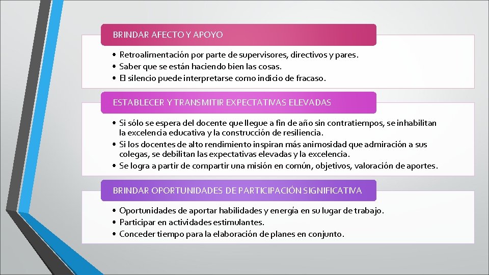 BRINDAR AFECTO Y APOYO • Retroalimentación por parte de supervisores, directivos y pares. • BRINDAR AFECTO Y APOYO • Retroalimentación por parte de supervisores, directivos y pares. •