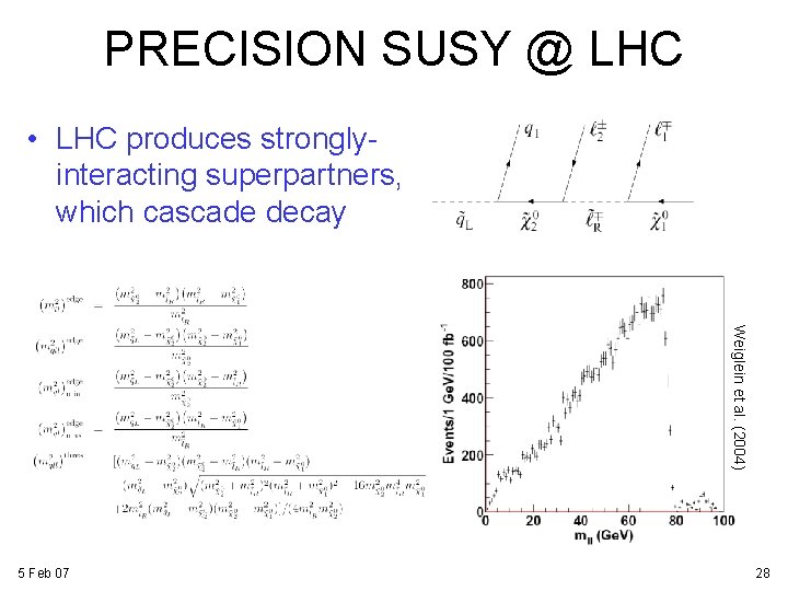 PRECISION SUSY @ LHC • LHC produces stronglyinteracting superpartners, which cascade decay Weiglein et PRECISION SUSY @ LHC • LHC produces stronglyinteracting superpartners, which cascade decay Weiglein et