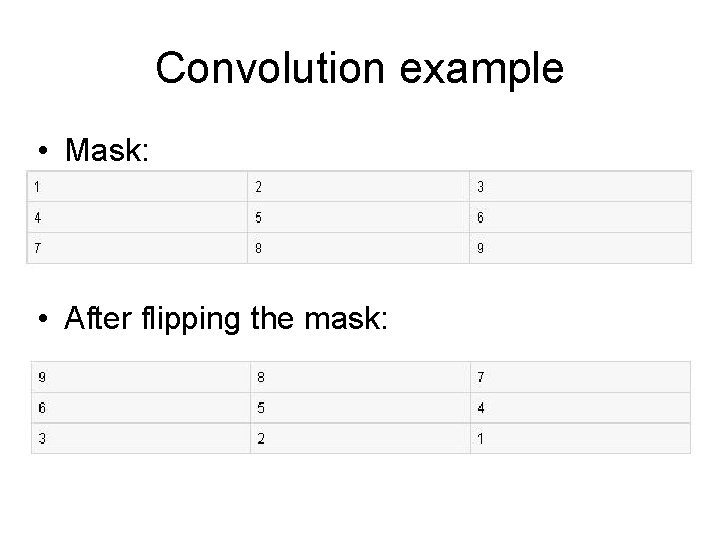 Convolution example • Mask: • After flipping the mask: 