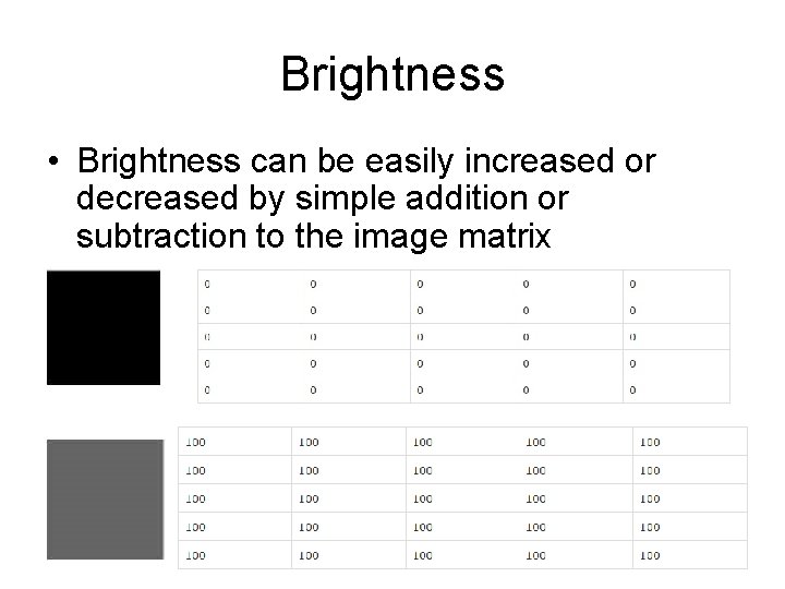 Brightness • Brightness can be easily increased or decreased by simple addition or subtraction Brightness • Brightness can be easily increased or decreased by simple addition or subtraction