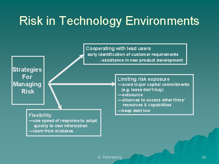 Risk in Technology Environments Cooperating with lead users early identification of customer requirements –assistance