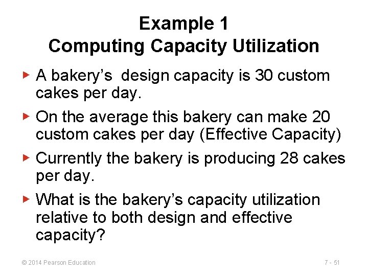 Example 1 Computing Capacity Utilization ▶ A bakery’s design capacity is 30 custom cakes Example 1 Computing Capacity Utilization ▶ A bakery’s design capacity is 30 custom cakes