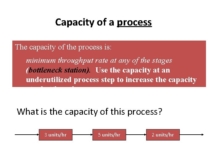 Capacity of a process The capacity of the process is: minimum throughput rate at Capacity of a process The capacity of the process is: minimum throughput rate at