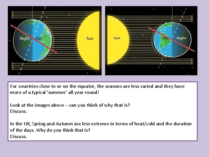 For countries close to or on the equator, the seasons are less varied and