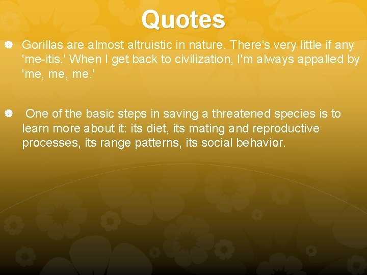 Quotes Gorillas are almost altruistic in nature. There's very little if any 'me-itis. '