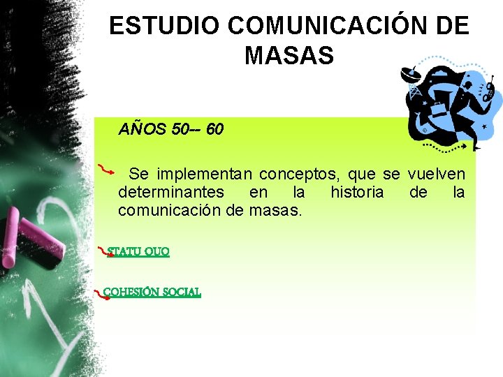 ESTUDIO COMUNICACIÓN DE MASAS AÑOS 50 -- 60 Se implementan conceptos, que se vuelven