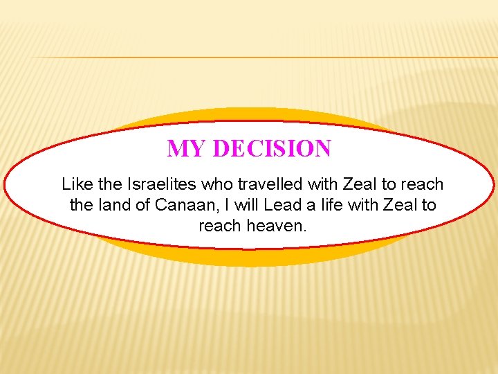 MY DECISION Like the Israelites who travelled with Zeal to reach the land of