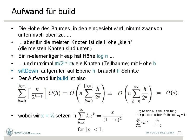 Aufwand für build • Die Höhe des Baumes, in den eingesiebt wird, nimmt zwar