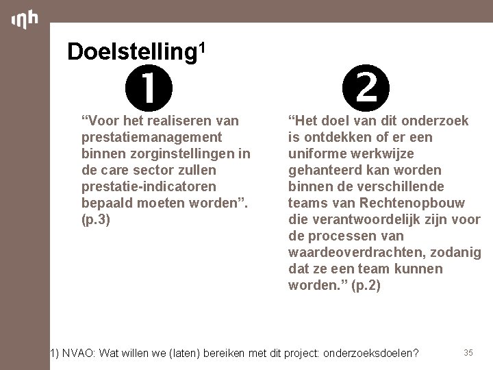 Doelstelling 1 “Voor het realiseren van prestatiemanagement binnen zorginstellingen in de care sector zullen