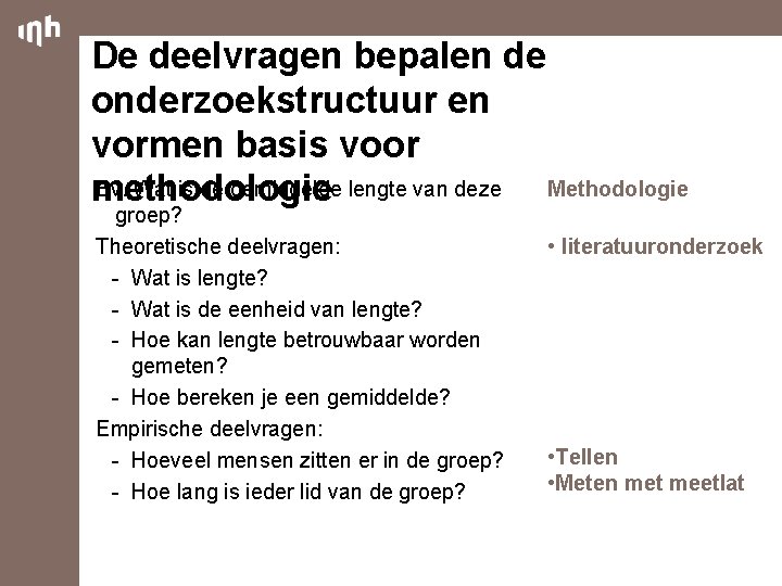 De deelvragen bepalen de onderzoekstructuur en vormen basis voor Bv. Wat is de gemiddelde