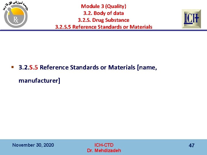 Module 3 (Quality) 3. 2. Body of data 3. 2. S. Drug Substance 3.