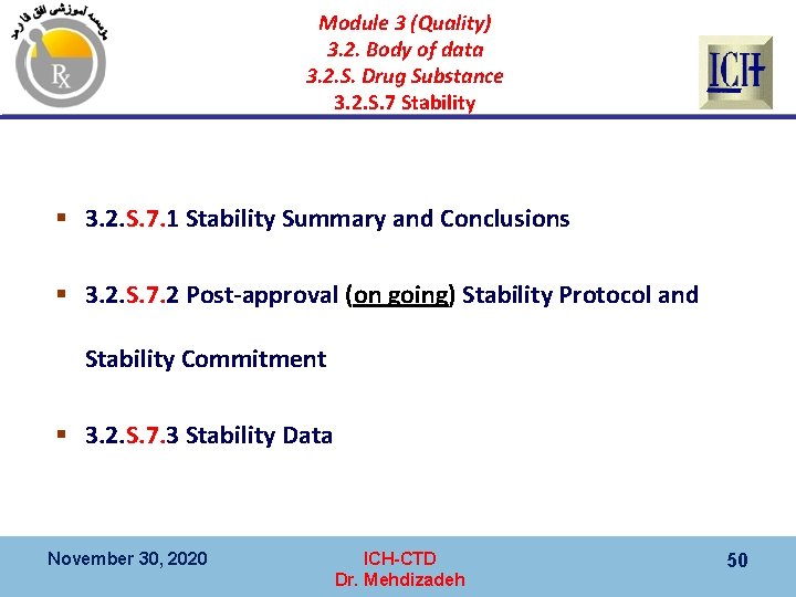 Module 3 (Quality) 3. 2. Body of data 3. 2. S. Drug Substance 3.