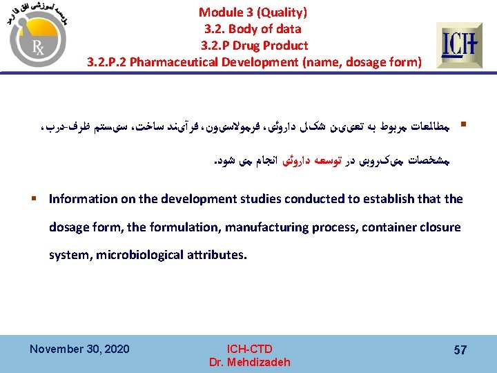 Module 3 (Quality) 3. 2. Body of data 3. 2. P Drug Product 3.