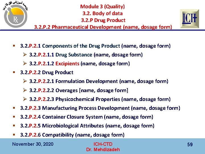 Module 3 (Quality) 3. 2. Body of data 3. 2. P Drug Product 3.