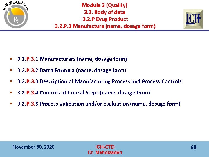 Module 3 (Quality) 3. 2. Body of data 3. 2. P Drug Product 3.