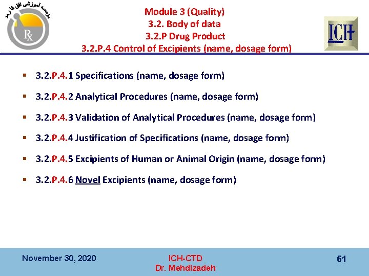 Module 3 (Quality) 3. 2. Body of data 3. 2. P Drug Product 3.