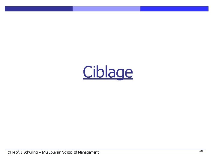 Ciblage © Prof. I. Schuiling – IAG Louvain School of Management 25 