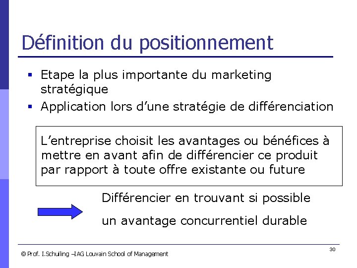 Définition du positionnement § Etape la plus importante du marketing stratégique § Application lors