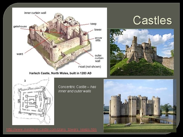 Castles Concentric Castle – has inner and outer walls http: //www. medieval-castle. com/plans_towers_keeps. htm