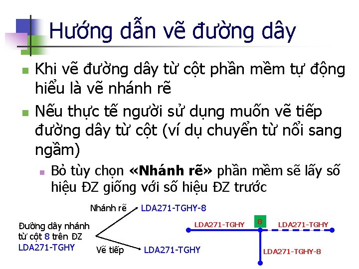 Hướng dẫn vẽ đường dây n n Khi vẽ đường dây từ cột phần